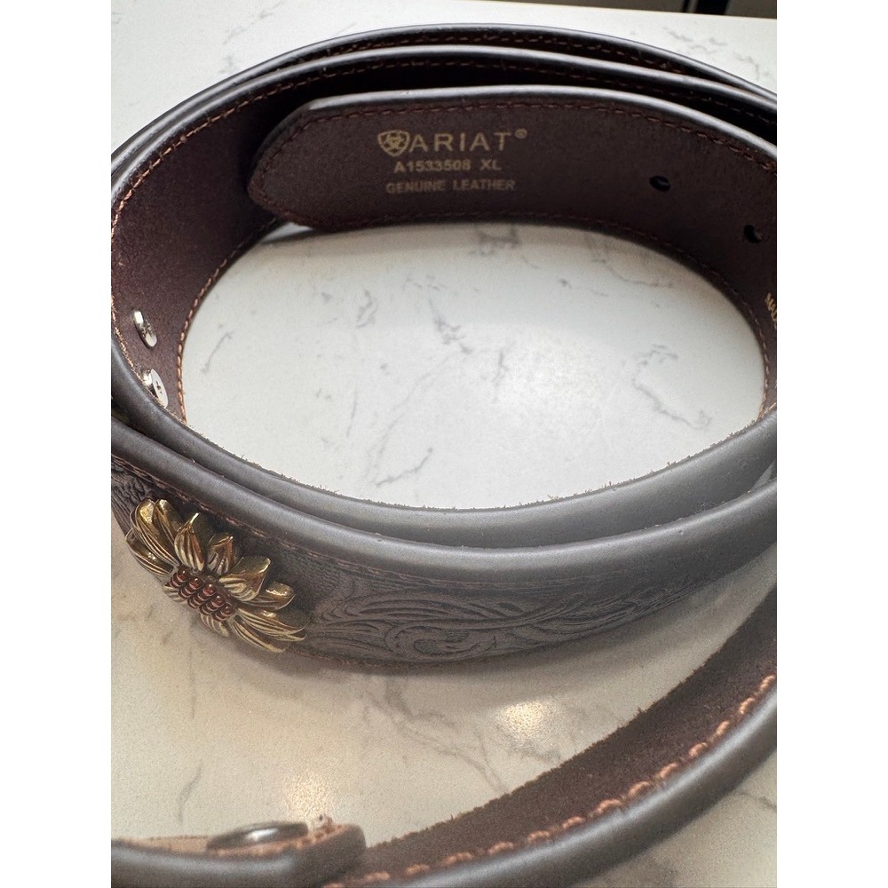 Ariat Womens Brown Leather Sunflower Tooled Western Belt XL A1533508 - Picture 2 of 6